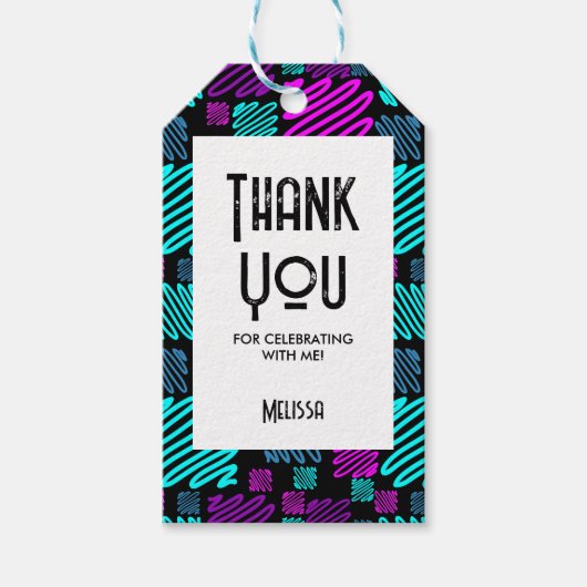 Bright Neon Geometric Pattern Schwarz Vielen Dank Geschenkanhänger (Vorderseite)