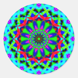 Bright Neon Kaleidoskop | Abstrakt Mandala Runder Aufkleber