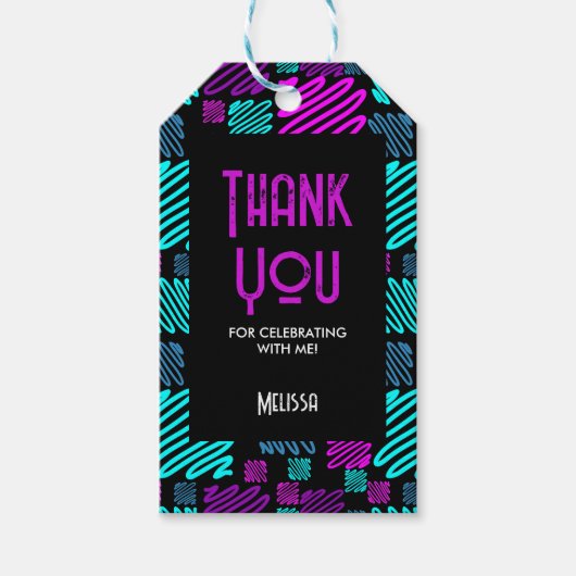 Bright Neon Lila Blue Geometric Vielen Dank Geschenkanhänger (Vorderseite)