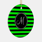 Bright Neon Lime Green und Black Stripes Keramik Ornament (Rechts)