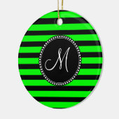 Bright Neon Lime Green und Black Stripes Keramik Ornament (Links)
