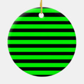 Bright Neon Lime Green und Black Stripes Keramik Ornament (Hinten)