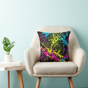 Bright Neon Paint Spritzer Kissen