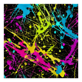 Bright Neon Paint Spritzer Poster