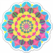 Bright Neon Psychedelic Mandala Aufkleber (Vorderseite)