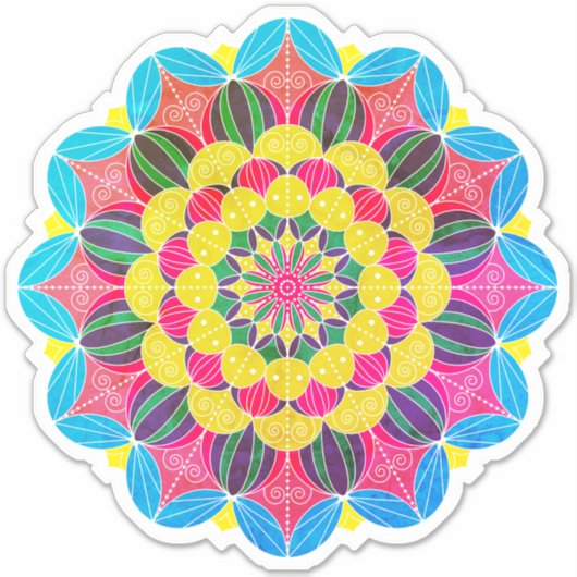 Bright Neon Psychedelic Mandala Aufkleber (Vorderseite)