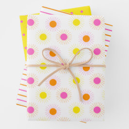 Bright Neon Sonnenscheinstreifen und Punkte Geschenkpapier Set