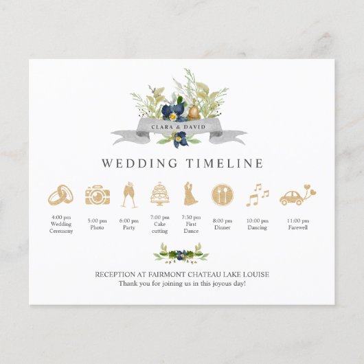 Bright Oak | Blue Gold Wedding Timeline V1 (Vorderseite)
