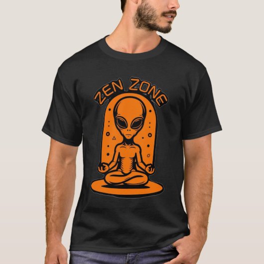Bright Orange Alien Meditation Zen Zone Graphic T-Shirt (Vorderseite)
