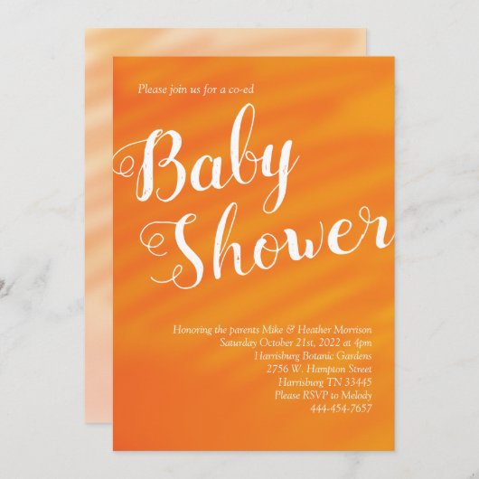 Bright Orange Baby Shower Gender Neutral CoEd Einladung (Vorne/Hinten)