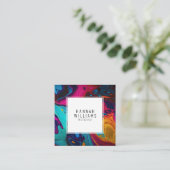 Bright Orange Blue Qr Code Farbiges Marmormuster Quadratische Visitenkarte (Stehend Vorderseite)