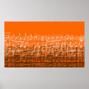 Bright-orange-chaotische Musiknoten-Plakat Poster