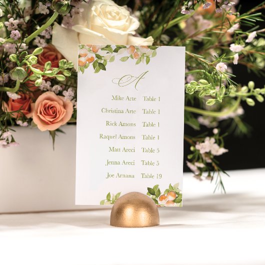 Bright Orange Citrus Alphabetic Seating Chart Tischnummer