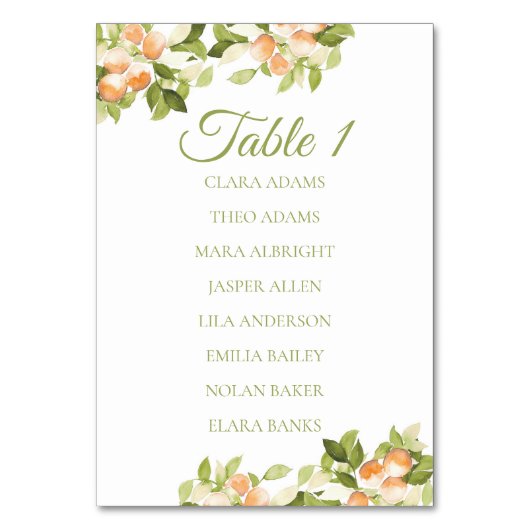 Bright Orange Citrus Numeric Seating Chart Tischnummer (Vorderseite)