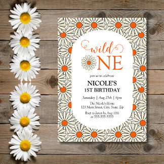 Bright Orange Daisies Floral Girl 1. Geburtstag Einladung