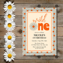 Bright Orange Daisies Girl Wild 1. Geburtstag