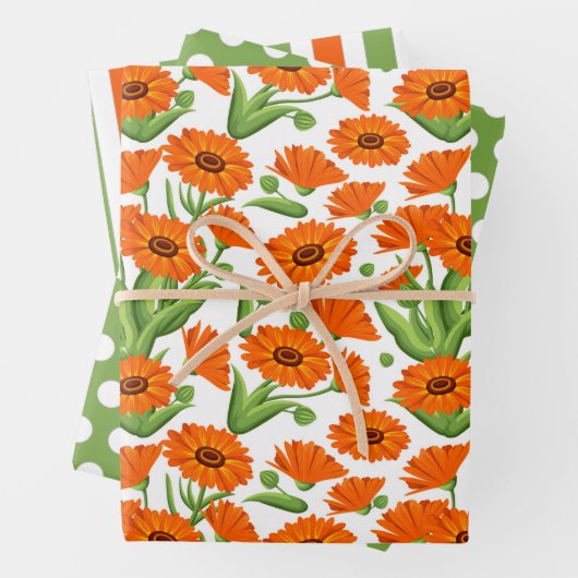 Bright Orange Daisies Wrapping Paper Set Geschenkpapier Set (Beispiel)