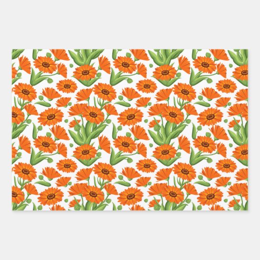 Bright Orange Daisies Wrapping Paper Set Geschenkpapier Set (Vorderseite)
