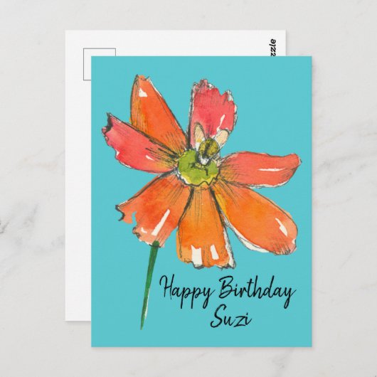 Bright Orange Daisy Blume Happy Birthday Postkarte (Vorne/Hinten)