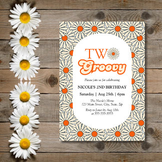 Bright Orange Daisy Floral Groovy 2. Geburtstag Einladung