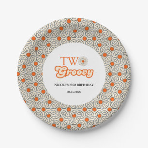 Bright Orange Daisy Floral Groovy 2. Geburtstag Pappteller