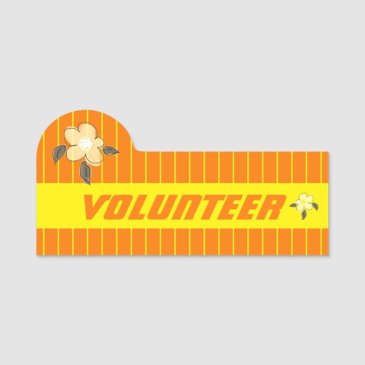 Bright Orange Easy Read Volunteer Namensschild (Vorderseite)