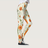 Bright Orange Floral Pattern Leggings (Rechts)