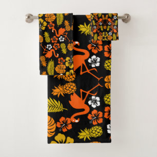 Bright Orange Floral Tropical Gemustert Badhandtuch Set