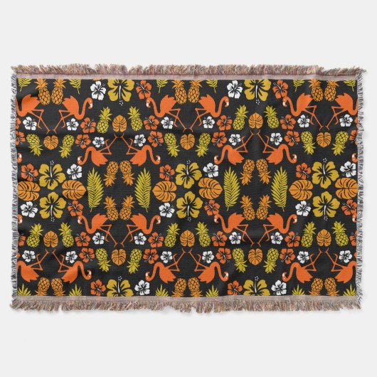 Bright Orange Floral Tropical Gemustert Decke (Vorderseite)