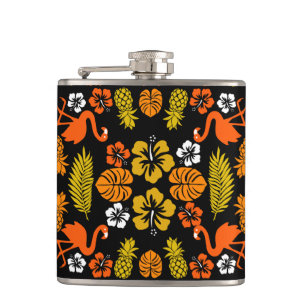 Bright Orange Floral Tropical Gemustert Flachmann