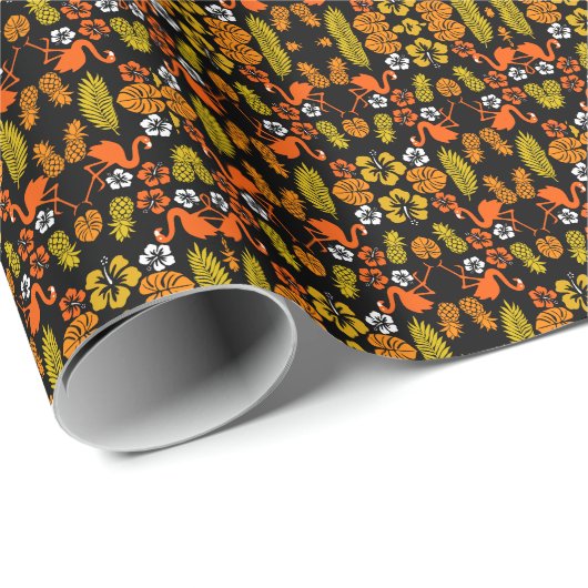 Bright Orange Floral Tropical Gemustert Geschenkpapier (Rolleneckpunkt)