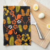 Bright Orange Floral Tropical Gemustert Geschirrtuch (Viertel Falte)