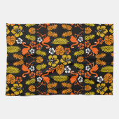 Bright Orange Floral Tropical Gemustert Geschirrtuch (Horizontal)
