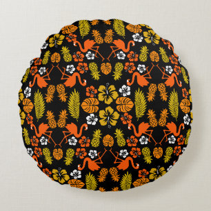 Bright Orange Floral Tropical Gemustert Rundes Kissen
