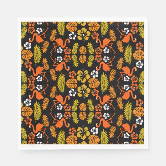 Bright Orange Floral Tropical Gemustert Serviette (Vorderseite)