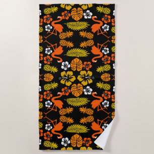 Bright Orange Floral Tropical Gemustert Strandtuch