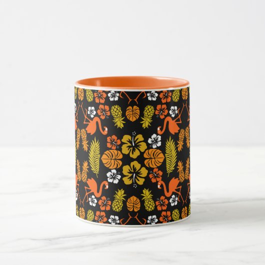 Bright Orange Floral Tropical Gemustert Tasse (Zentrum)