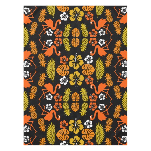 Bright Orange Floral Tropical Gemustert Tischdecke (Vorderseite)