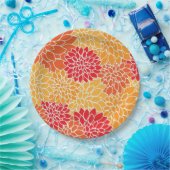 Bright Orange Flower Pattern Pappteller (Party)