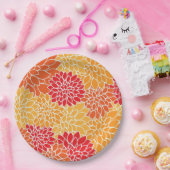 Bright Orange Flower Pattern Pappteller (Party)