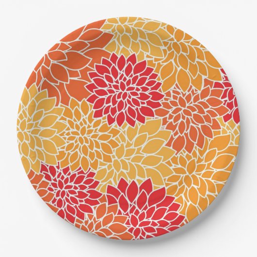 Bright Orange Flower Pattern Pappteller (Vorderseite)