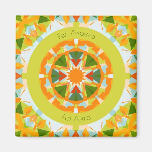 Bright Orange Fun Green Per Aspera Ad Astra Star Magnet (Vorne)