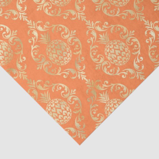 Bright Orange Gold Pineapple Damask Seidenpapier (Detail)