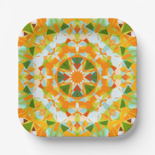 Bright Orange Green Star Baby Girl's Boy's Shower Pappteller