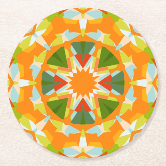 Bright Orange Green Star Baby Girl's Boy's Shower Runder Pappuntersetzer (Vorderseite)