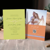 Bright Orange Green Wedding QR Code Einladung