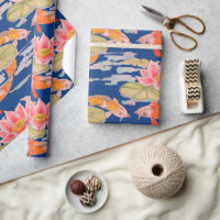 Bright Orange Koi Fisch Rosa Blume Dunkelblau