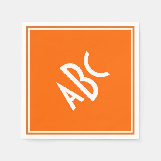 Bright Orange mit weißer Monogramm Serviette (Vorderseite)
