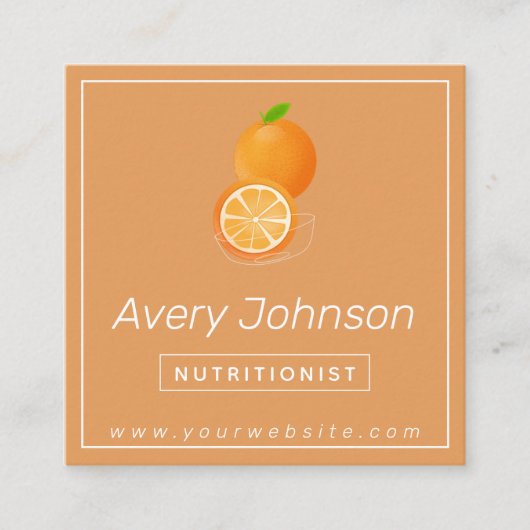 Bright Orange Nutritionist Diätetiker Orange Citru Quadratische Visitenkarte (Vorderseite)