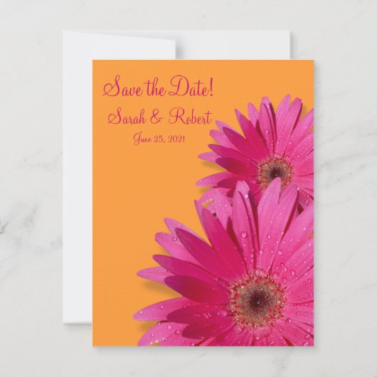 Bright Orange Pink Gerbera Daisy Save the Date (Rückseite)